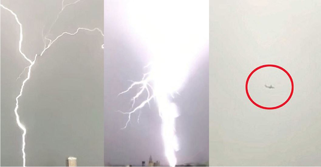 Plane hit by 3 lightning bolts at once viral video