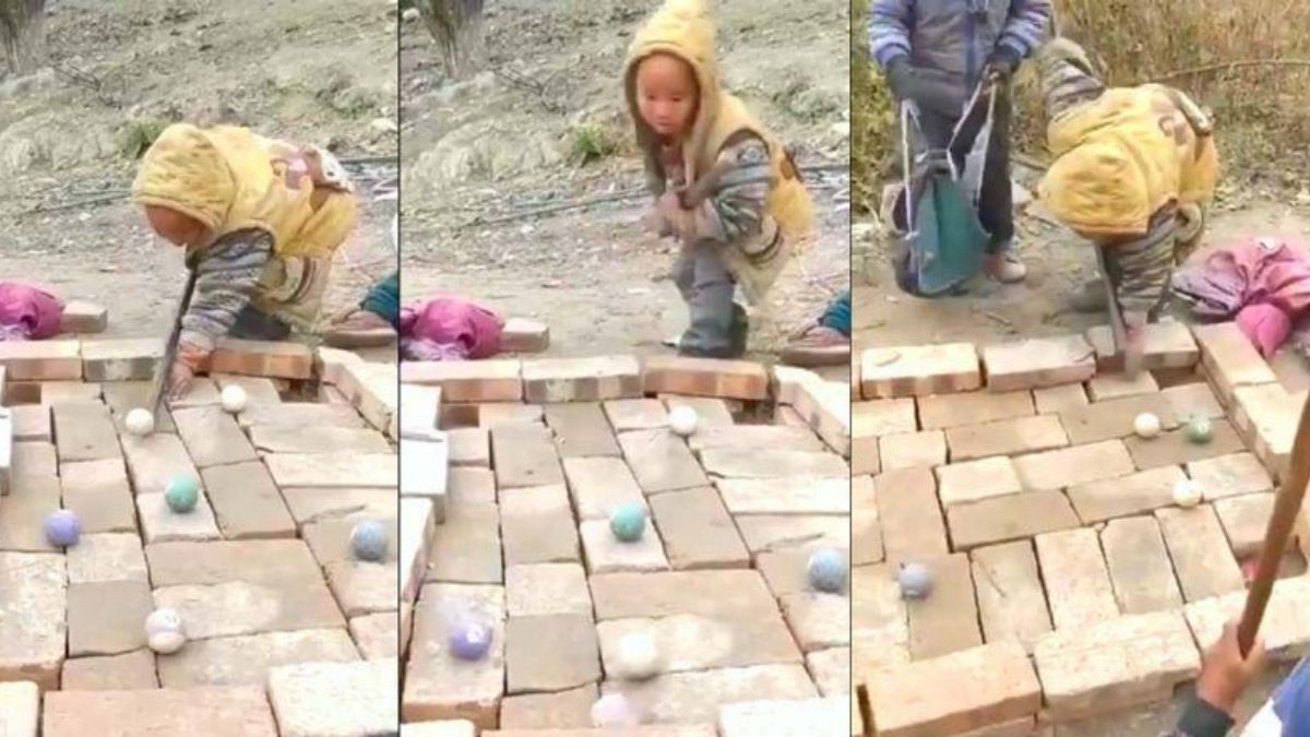 Children build billiards table with bricks viral video