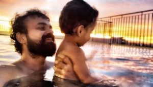 Kunchacko Boban son Izahaak swimming photos