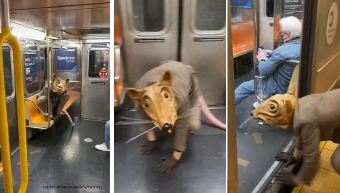 Man In Giant Rat Costume Rides NYC Subway