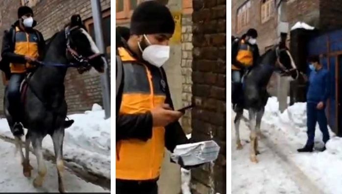 Delivery Man Arrives On Horseback In Snow-Covered Srinagar