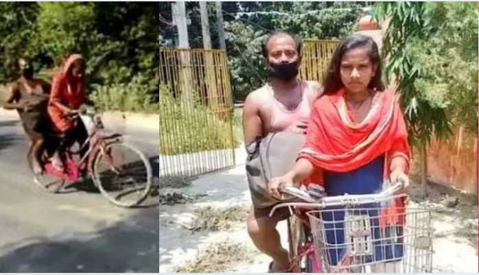 girl carried father 1200 km on cycle gets bravery award