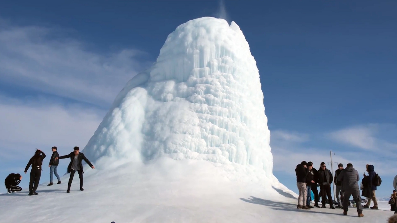 A 45 ft 'ice volcano' emerged in Kazakhstan