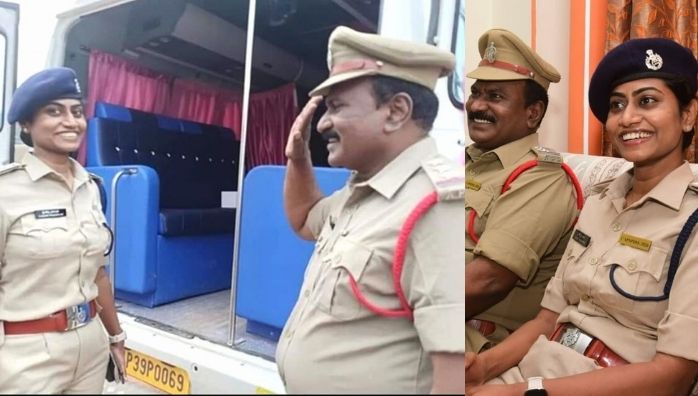 viral picture of cop saluting daughter dsp jessy prasanthi