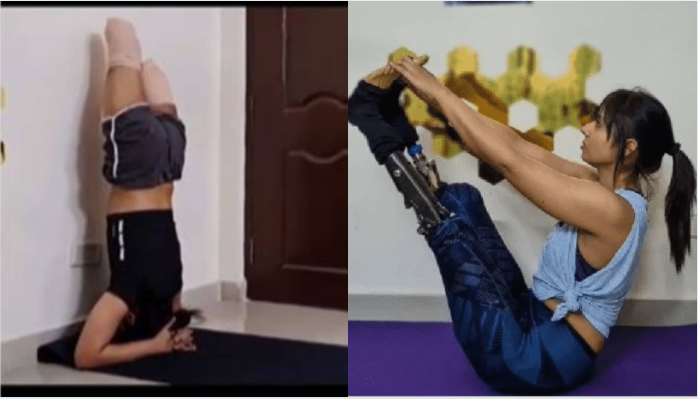 Girl named Arppitha does Headstand with Amputated Legs