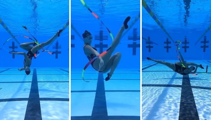 Woman does underwater gymnastics viral video