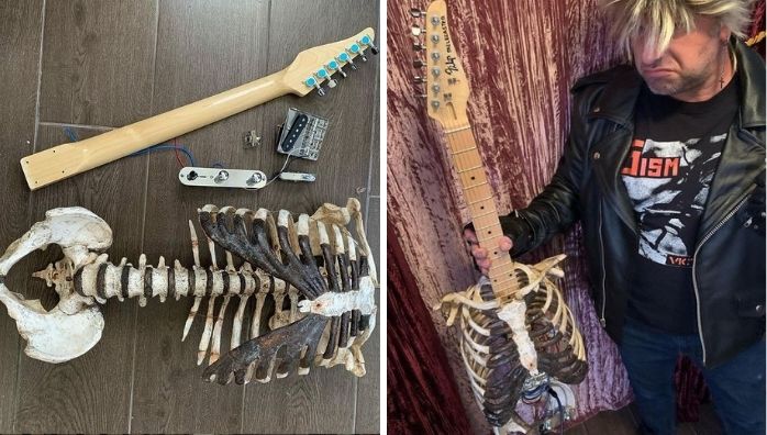 Man built electric guitar from his uncles skeleton
