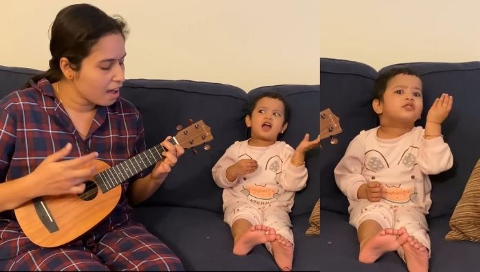 The little girl's cute expressions while mom singing goes viral