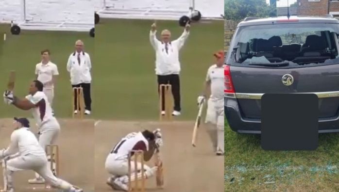 Club cricketer breaks his own car’s windscreen with a massive six