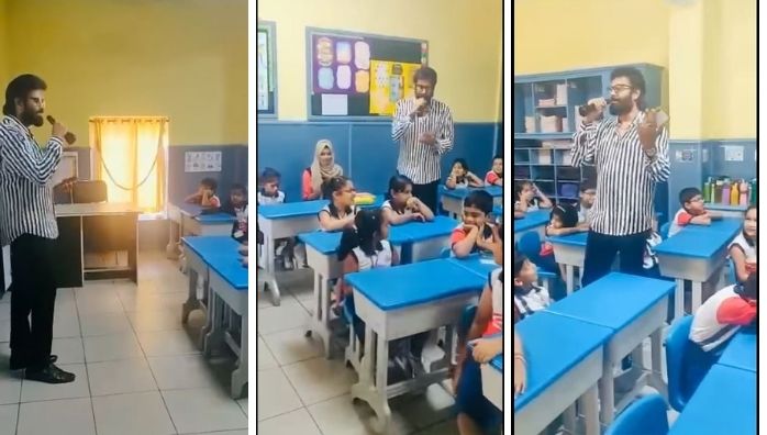 Manoj K Jayan singing in Son's classroom