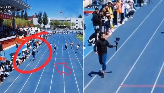 Cameraman outruns athletes viral video