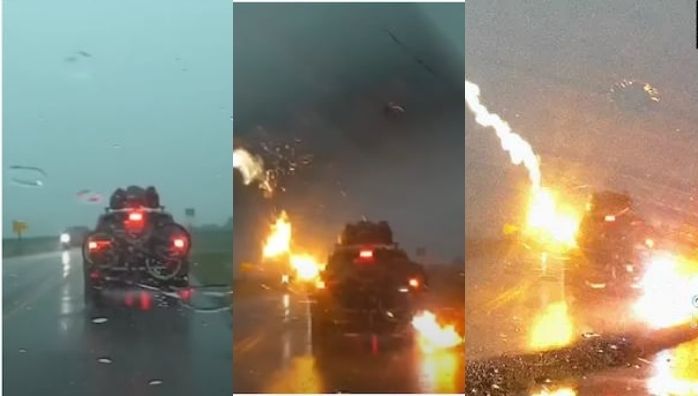 Viral Video of lightning strikes vehicle