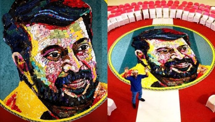 Mammootty portrait made with mobile phones