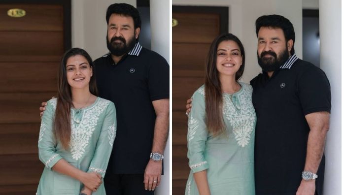 Anusree shares photo with Mohanlal from 12th Man location