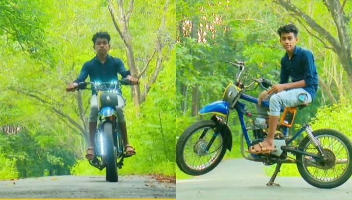 Little boy create a new bike with useless objects