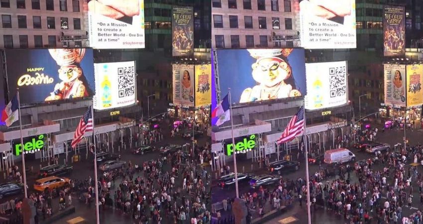Aashan movie Celebrates Onam in New York’s Times Square with Traditional Kathakali Costume